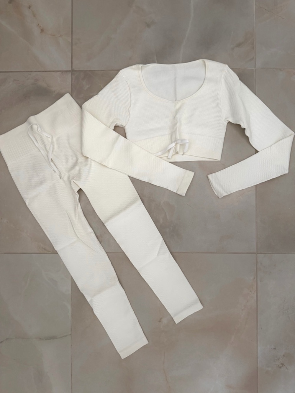 QINSEN Cropped Ribbed Lounge Set